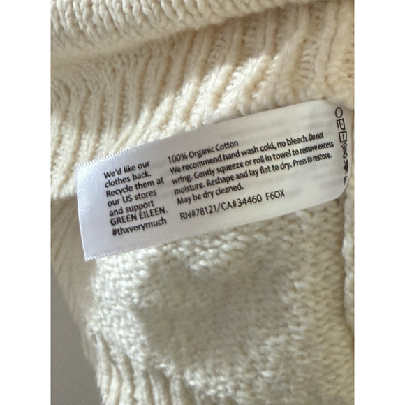 Eileen Fisher Sweater Women L Ivory Modest Open Knit Oversize Turtleneck Casual - Picture 3 of 4